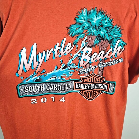 Harley-Davidson Mens Orange Graphic T-Shirt Myrtle Beach South Carolina X-Large - Picture 4 of 8